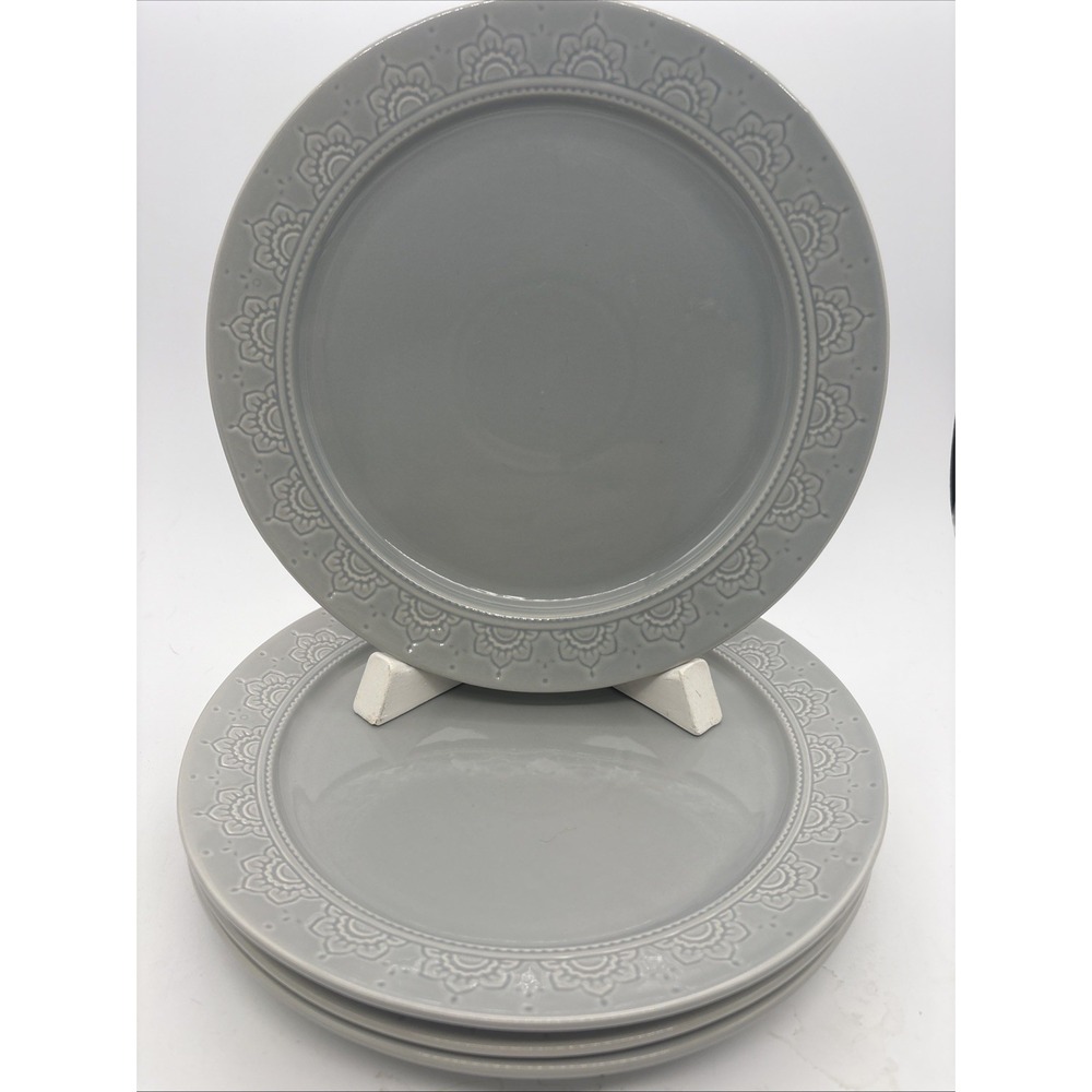 Sana Medallion Gray by Wild Sage 10 Inch Dinner Plate Set of 4 Pattern WS6SAMGR